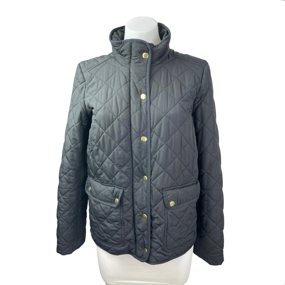 J.Crew Women's Black Quilted High Neck Long Sleeve Field Puffer Coat Jacket Sz M